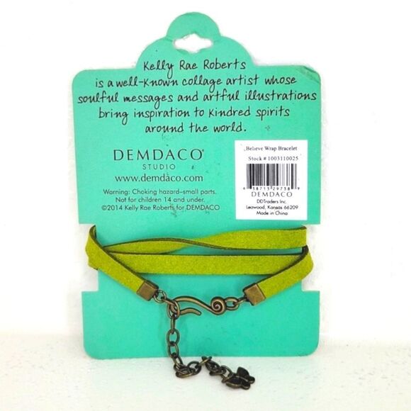 New Kelly Rae Roberts "Believe" Olive Green Ribbon Wrist Wrap Hook Boho Bracelet - Picture 4 of 5